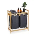 Relaxdays Wäschekorb Regal, Bambus, ausziehbar, HBT: 73 x 64 x 33 cm, 2 Fächer & 1 Ablage, Wäschesammler Bad, natur/grau