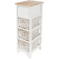 Vintage Holz Kommode Weiß Mit 2 Rattan Körben - 62 X 32 Cm - Standregal Mit Schublade Im Landhaus Stil - Badezimmer Wohnzimmer Regal