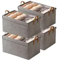 AARAINBOW Stoff Aufbewahrungsbox mit Deckel & Griff, 4 Stück Faltbare Aufbewahrung für Schrank, Stapelbare Aufbewahrungsbox für Kleidung Spielzeug, 40x27x21cm (4 Grau)