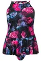 Ulla Popken Damen große Größen Übergrößen Plus Size Tankini, Pfingstrosen, Softcups, Schößchen schwarz 42 827484100-42