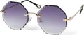 styleBREAKER Damen Runde Sonnenbrille Rahmenlos mit getönten Gläsern im Diamant Schliff, Geprägte Bügel, Vieleckige Gläser 09020118