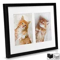 bomoe Bilderrahmen Galeria für 2 Fotos 13x18 cm - Fotorahmen aus Holz, Kunststoffglas, Metall-Aufhängung & Passepartout Multirahmen für Bilder Collagen - Schwarz