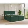 Boxspringbett Mollo mit 2 Bettkästen, Doppelbett mit Bonell-Matratze und Topper, Polsterbett in weichem Cordstoff, Bett, Boxbett, Bettgestell für... - Grün