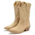 LASCANA Stiefel, Chelseaboots Cowboy Stiefelette, Western Stiefel, Ankleboots aus hochwertigem Leder beige 43