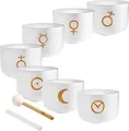 Sonic Energy Planeten Kristallklangschalen Set – 7-teilig – Für Meditation, Yoga, Klangheilung – Inkl. 2 Schlägel und Silikonringe (PCSBSETCHA)