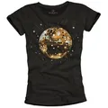 MAKAYA Print-Shirt Damen Disco Star Hippie 70er 80er Jahre Party Top Glitzer Discokugel Frauen schwarz S