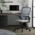ML-Design Bürostuhl ergonomisch, Grau, aus Mesh, mit verstellbarer Kopfstütze