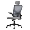 ML-Design Bürostuhl ergonomisch, Grau aus Mesh, Schreibtischstuhl mit Verstellbarer Kopfstütze, Armlehnen, Lendenwirbelstütze, Wippfunktion, Drehstuhl mit Rollen, Computerstuhl Chefsessel Gaming Stuhl