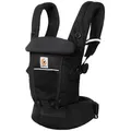 Ergobaby Babytrage Adapt Softflex Mesh, Schwarz, Textil, 26.8x17x17 cm, AGR-geprüft, Rückentragefunktion, Hüfttragefunktion, Bauchtragefunktion, Hüftgurt mit Lordosenstütze, gepolsterter Schultergurt, Schultergurte über Kreuz tragbar, gepolsterte und faltbare Kopf- Nackenstütze, Kapuze für Sicht- Sonnenschutz verwendbar, Baby on Tour, Babytragen & Tragetücher