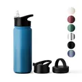 Vinsun Trinkflasche Edelstahl 500ml blau - auslaufsicher, Kohlensäure geeignet, BPA frei - 3 Deckel - Thermosflasche Sport, Outdoor, Schule, Uni, Fahrrad, Büro, Wandern