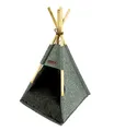 Spetebo Haustier Zelt aus Holz und Filz in grau mit Kissen - ca. 80x44x42 cm - Stabiles Katzen Tipi Hunde Zelt Haus Bett waschbar Schlafplatz