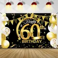 60 Geburtstag Dekoration Schwarz Gold, 60 Geburtstag Banner, 60 Geburtstag Party Dekor für Frau Mann, 60 Hintergrund Banner, Extra Große Stoff Schild Poster zum 60, Geburtstag Party Deko