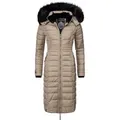 Navahoo Wintermantel Umay langer Damen Winter Steppmantel mit Kunstfellkapuze braun S (36)