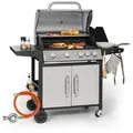 Klarstein Gasgrill Tomahawk, Grill Camping Outdoor Thermometer 4+1-Brenner Wok-Seitenbrenner silberfarben
