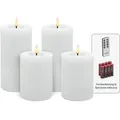 Candela Lights LED Kerzen 4er Set Winter weiß glatt Echtwachs inklusive Fernbedienung und 8 Batterien Timer Funktion & mehrstufig dimmbar flammenlos Echtwachskerzen Stumpenkerzen