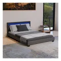 Juskys Polsterbett Paris 140 x 200 cm schwarz - Bett mit LED Beleuchtung, Lattenrost & Kopfteil