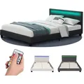 Polsterbett Paris – Modernes Bettgestell Mit Led Beleuchtung, Lattenrost & Kopfteil – Kunstleder & Holz – Bett Einzelbett – 140×200 Cm Schwarz - Juskys