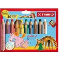 STABILO Buntstift Wasserfarbe & Wachsmalkreide woody 3 in 1, Jubiläumsedition, 10er Set + Spitzer, 10 Farben