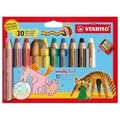 Buntstift, Wasserfarbe & Wachsmalkreide - STABILO woody 3 in 1 - Jubiläumsedition - 10er Pack mit Spitzer - 10 Farben