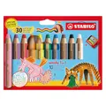 STABILO - Buntstift, Wasserfarbe & Wachsmalkreide - woody 3 in 1 - Geburtstags Edition - 10er Pack mit Spitzer - 10 Farben