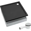 AQUABAD® Duschwanne Komplettset Basic Black Stone 90x90cm Quadrat inkl. Styroporträger und Ablaufgarnitur Alcadrain A49CR
