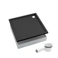 AQUABAD Duschwanne/Duschtasse | Komplettset Basic Black Stone 90x90cm Quadrat | inkl. Styroporträger und Marken-Siphon 90mm mit Chromdeckel | (Gesamthöhe inkl. Träger 16 cm) zum Befliesen