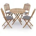 Vidaxl 5 Piece Folding Outdoor Dining Set With Cushions Bamboo