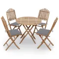 5-tlg. Garten-Essgruppe Mit Kissen Klappbar Bambus Sitzgruppe Set Sitzgruppe