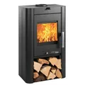 Haas+Sohn Prunus II Kaminofen 6,4 kW Holzofen mit Scheibenspülung, Easy Control, Vermiculite-Brennraum, Glaskeramik, 150 mm Rauchrohranschluss Oben, 1090 x 465 x 465 mm, perl-schwarz
