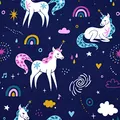 MAGAM-Stoffe Einhorn Nima Jersey Stoff Kinderstoff Oeko-Tex Meterware 50cm (Dunkelblau)