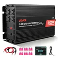 VEVOR 1500-W-Wechselrichter, 12 V DC auf 230 V AC, Reiner Sinus-Wechselrichter, mit Fernbedienung, USB- & Typ-C-Anschlüsse, 2 AC-Steckdosen, Schnellladung für RV, LKW, Outdoor-Camping
