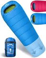 ALPENWERT® Kinderschlafsack Sommer – wächst mit! [130–170 cm] – Nur 920g, Kompakt [32×19 cm] – Perfekt für Camping, Festival, Outdoor – Mumienschlafsack ab 6 Jahren (Hellblau/Neongelb)