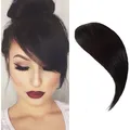Echthaar Clip In Pony Fransen Gerader Seitenknall Naturschwarz Haarextension