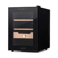 Klarstein El Presidente Zigarren Humidor - thermoelektrischer Humidor Schrank mit Glastür, Humidor Befeuchter mit Einschüben aus Zedernholz, Hygrometer, LED-Innenbeleuchtung, 37 Liter, schwarz