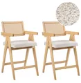 BELIANI Barstuhl 2er Set Hellbraun u. Hellbeige Holz mit Bouclé Sitzfläche Teddyfell Optik Wiener Geflecht Rückenlehne Küchenstühle Retro Stil