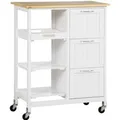 HOMCOM Küchenwagen mit 3 Schubladen & 3 Ebenen Arbeitsplatte Weiß  67 x 37 x 85 cm
