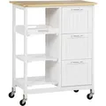 Homcom Küchenwagen Servierwagen Mit 3 Schubladen, Küchenrollwagen Mit 3 Ebenen, Aufbewahrungswagen Mit Arbeitsplatte, Für Küche, Weiß, 67 X 37 X 85 Cm