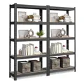 SONGMICS Standregal, 2er Set, Bücherregal, Lagerregal, 5 Ablagen, verstellbar, 30 x 75 x 150 cm, jeweils bis 650 kg belastbar, für Küche, Wohnzimmer, Greige-schwarz GLR030B12