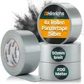 4x Panzerband Silber Gewebeband 50m Panzertape Silber + 1x Cuttermesser
