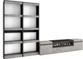 Wohnwand Wohnzimmer, 320x35x186cm, Für TV-Geräte bis zu 80", Elektrokamin, Zementgrau