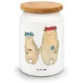 Mr. & Mrs. Panda Vorratsdose Bären mit Blumenkranz - Weiß - Geschenk, Aufbewahrungsdosen, Bruder, Keramik, (1-tlg), Massiv-Holzdeckel weiß
