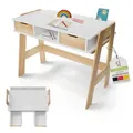 Juskys Kinderschreibtisch Fietje - Höhenverstellbarer Schreibtisch für Kinder, aus Holz, mit 2 Schubladen und viel Stauraum - Lerntisch in Weiß