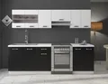 Kuechen-preisbombe Küche Omega 240 cm Küchenzeile Küchenblock variabel stellbar in Schwarz Weiss