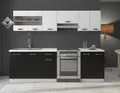 Küche Omega 240 cm Küchenzeile / Küchenblock variabel stellbar in Schwarz Weiss
