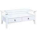 INTER LINK Couchtisch mit Sicherheitsglas und Schubladen (Weiss, 115 x 60 x 45 cm)