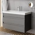 Karen Waschtisch mit Unterschrank Lara | Keramikwaschbecken | Unterschrank | Badmöbel | Aufsatzwaschbecken | Konsolenwaschtisch | Minimalistisch | Badezimmer Anthrazit (Lara 80)