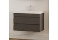 Karen Waschtisch-Set Waschtisch mit Unterschrank Lara, (Komplett-Set, Standartmäßig 2-Teilig (Unterschrank, Waschbecken), Optionaler Hochschrank, 2-St., Unterschrank mit Schubladen), Minimalistisch, Geradlinig, Matt-Beschichtung, Softclose, Griffleisten