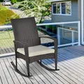 Outsunny Schaukelstuhl Schwingsessel Gartenstuhl Polyrattan mit Kissen Metall