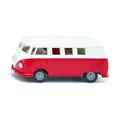Siku 2361, VW T1 Bus, Spielzeug-Auto, 1:50, Metall/Kunststoff, Rot/Weiß, Türen zum Öffnen, Anhängerkupplung, Originalgetreue Räder