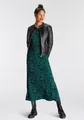 Maxikleid, figurbetont, aus Jersey, Langarm, mit Rundhalsausschnitt, Gr. 36 - N-Gr, petrol schwarz gemustert N-Gr